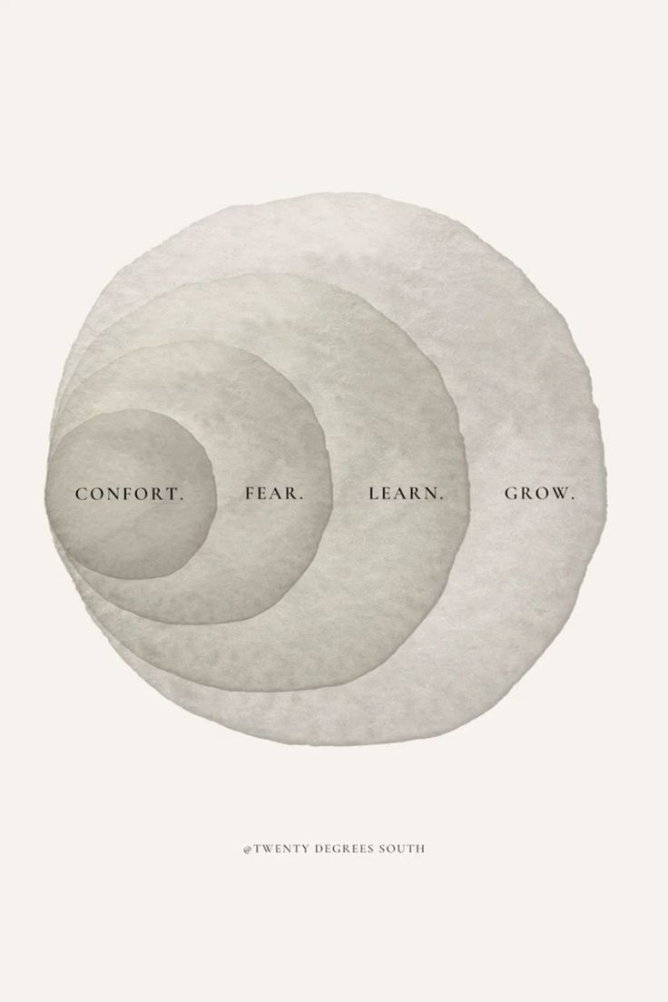 Concentric circles diagram showing growth zones from comfort through fear and learning to growth