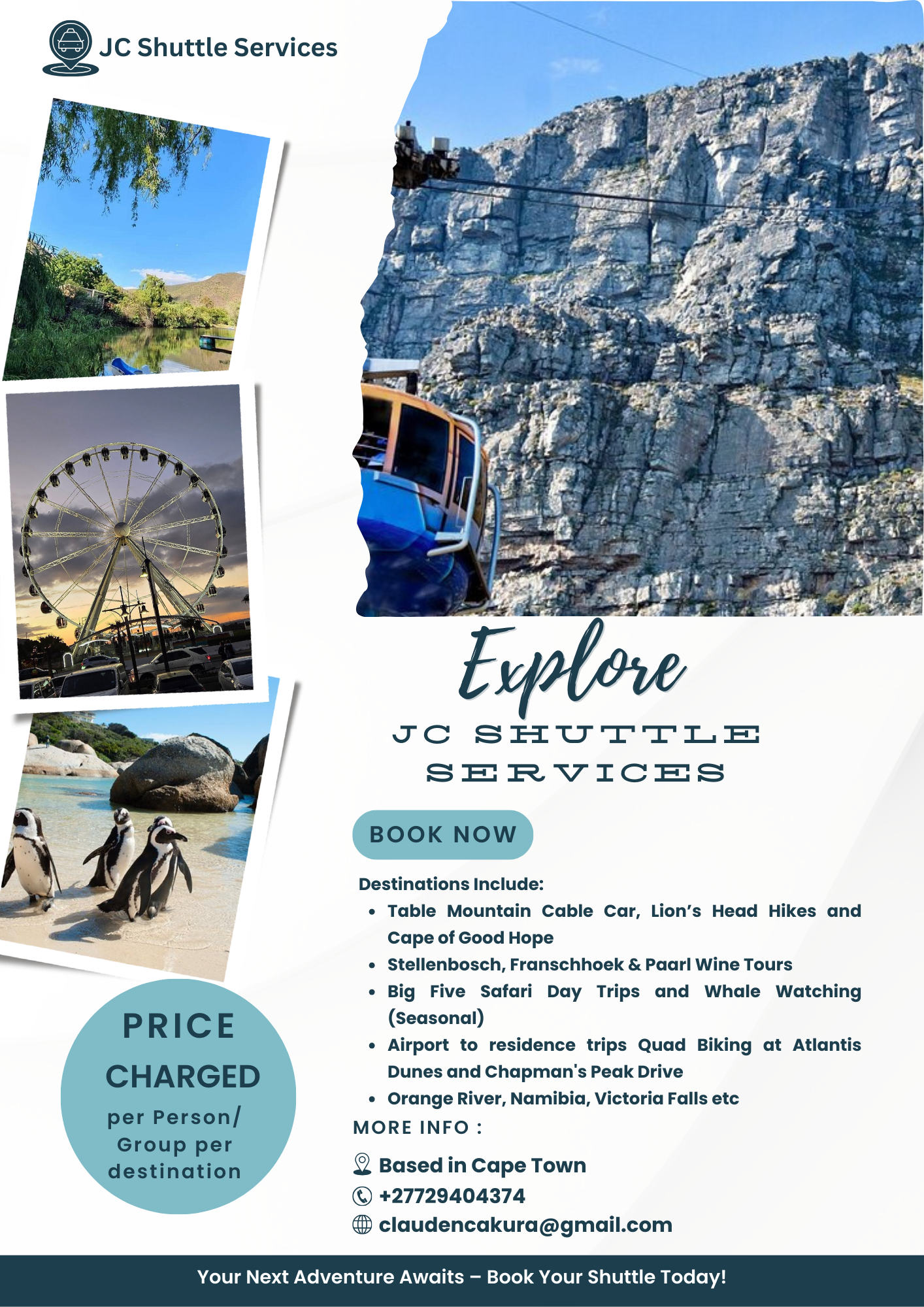 Travel and tour flyer for JC Shuttle Services