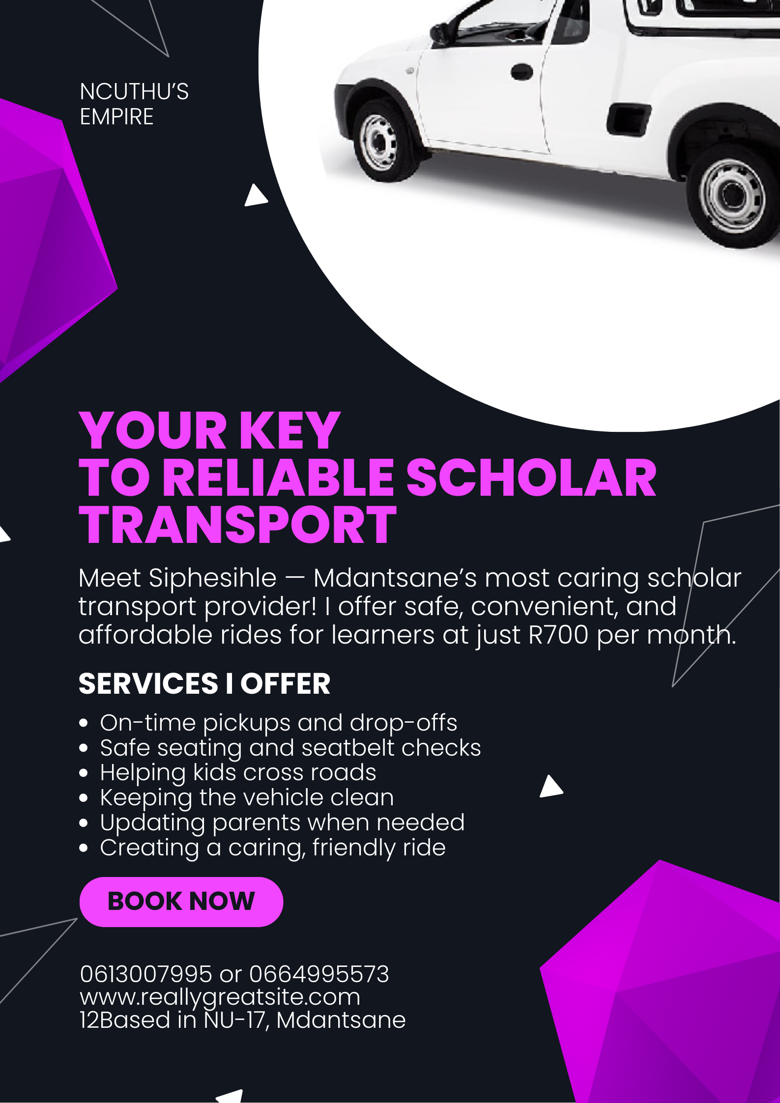 Scholar transport promotional poster for Ncuthu's Empire